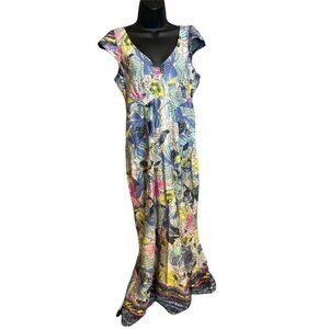 Estilo K Multicolor Cap Sleeve V Neck Maxi Dress